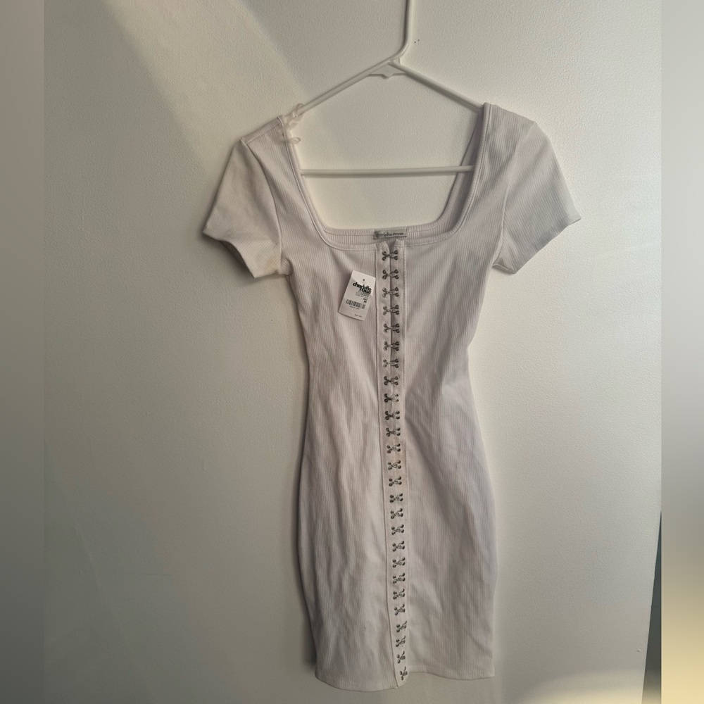 Charlotte Russe White Mini Dress with Button Accents
